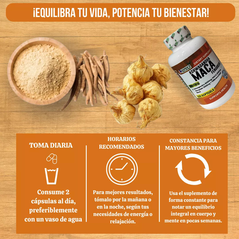 Ashwagandha, Maca y Fenogreco ✨🌿- BIENESTAR FISICO Y MENTAL -