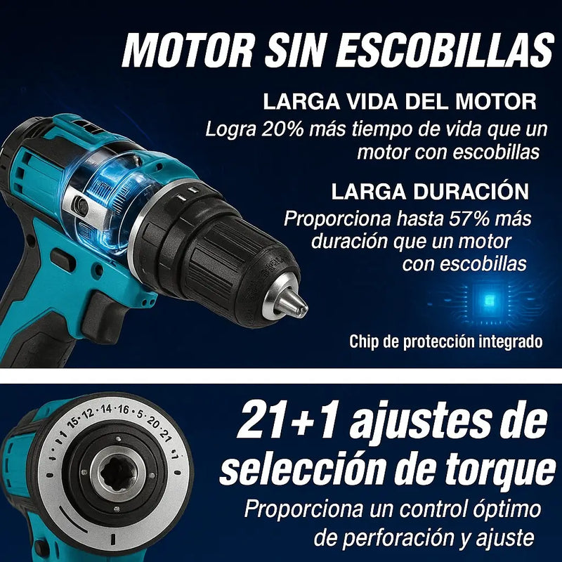 Taladro Atornillador 48V Profesional - Kit Completo con 2 Baterías + 45 Accesorios | Rendimiento Elevado y Calidad Garantizada