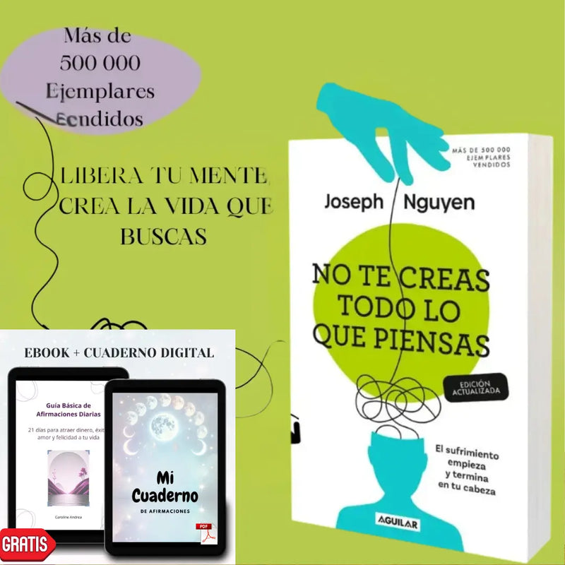 NO TE CREAS TODO LO QUE PIENSAS - Libro ganador para un ganador 🥺 🧠📖                                             Recibe GRATIS una Guía básica de afirmaciones positivas ✨ y un Cuaderno de gratitud para escribir cada día lo mejor de ti 💖📓